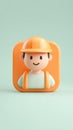 Construction worker icon, orange helmet, 3D render, cartoon style Royalty Free Stock Photo