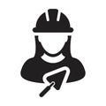 Construction worker icon with trowel vector female contractor person profile avatar with hardhat helmet in a glyph pictogram