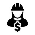 Construction Worker Icon Vector Dollar Sign with Female Person Profile Avatar With Hardhat Helmet in Glyph Pictogram illustration Royalty Free Stock Photo