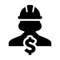 Construction Worker Icon Vector Dollar Sign with Female Person Profile Avatar With Hardhat Helmet in Glyph Pictogram illustration Royalty Free Stock Photo