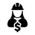 Construction Worker Icon Vector Dollar Sign with Female Person Profile Avatar With Hardhat Helmet in Glyph Pictogram illustration Royalty Free Stock Photo