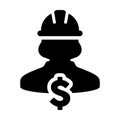 Construction Worker Icon Vector Dollar Sign with Female Person Profile Avatar With Hardhat Helmet in Glyph Pictogram illustration Royalty Free Stock Photo