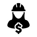 Construction Worker Icon Vector Dollar Sign with Female Person Profile Avatar With Hardhat Helmet in Glyph Pictogram illustration Royalty Free Stock Photo