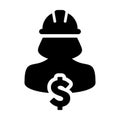 Construction Worker Icon Vector Dollar Sign with Female Person Profile Avatar With Hardhat Helmet in Glyph Pictogram illustration Royalty Free Stock Photo