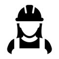 Construction worker icon vector female service person profile avatar with hardhat helmet in glyph pictogram Royalty Free Stock Photo