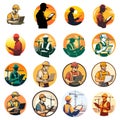 Construction Worker Icons Set Engineer Using Laptop and Tablet at Construction Site Silhouette Royalty Free Stock Photo