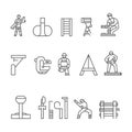 Construction Worker Icons: Set of Linear Style Illustrations Royalty Free Stock Photo
