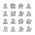 Construction worker icons set, various professions, line art style, vector illustration Royalty Free Stock Photo