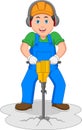 Construction Worker Jackhammer Drilling Cartoon Royalty Free Stock Photo