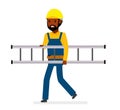 Construction worker with ladder. Isolated against white background. Vector illustration