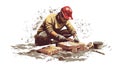 Construction Worker Laying Bricks Illustration - A Detailed Digital Painting Royalty Free Stock Photo