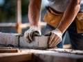 Construction worker laying bricks with mortar Royalty Free Stock Photo