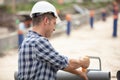 construction worker laying foundations at building site Royalty Free Stock Photo