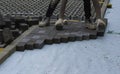 Construction worker laying interlocking paving concrete Royalty Free Stock Photo