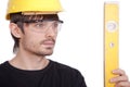 Construction worker with level Royalty Free Stock Photo