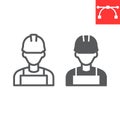 Construction worker line and glyph icon, engineer and repairman, miner icon, vector graphics, editable stroke outline Royalty Free Stock Photo