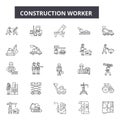 Construction worker line icons for web and mobile design. Editable stroke signs. Construction worker outline concept