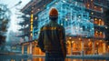 Construction Worker Looking at Digital Model