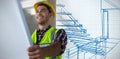 Composite image of construction worker looking at plans Royalty Free Stock Photo