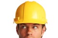 Construction worker looking worried