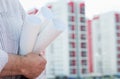 A construction worker man holding in hands Royalty Free Stock Photo