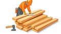 Construction Worker Measuring Lumber Illustration Royalty Free Stock Photo