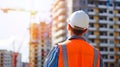 Construction Worker in Orange Vest Observing Building Site