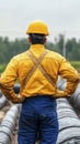 Construction Worker Overlooking Industrial Pipelines Royalty Free Stock Photo