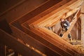 Construction Worker Performing Ventilation Ducts Installation Royalty Free Stock Photo