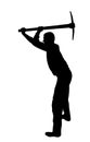 Construction worker with pickax vector silhouette illustration. Man working in garden with gad.
