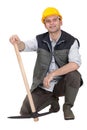 Construction worker with a pickaxe. Royalty Free Stock Photo