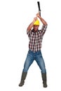 Construction worker with pickaxe Royalty Free Stock Photo