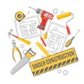 Construction worker pictograms composition banner