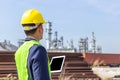 Construction Worker Planning Contractor Checking at site gas, oil, energy and factory construction