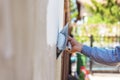 Construction worker plastering cement on wall Royalty Free Stock Photo