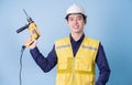 Construction worker portrait on blue background Royalty Free Stock Photo