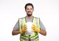 Construction worker posing with a hardhat