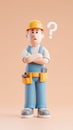 Cartoon worker with arms crossed and a question mark expressing confusion in the face. Royalty Free Stock Photo