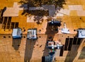 Construction worker on renovation roof the house installed new shingles Royalty Free Stock Photo