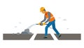 Construction Worker Repairing Road with Asphalt Patcher, vector design Generative AI Royalty Free Stock Photo