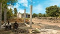 Construction worker resting in a site, nature background Royalty Free Stock Photo