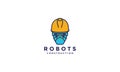 Construction worker robots helmet lines logo symbol icon vector graphic design illustration