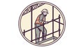 Construction Worker on Scaffolding in Circular Frame, vector design Generative AI Royalty Free Stock Photo