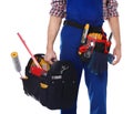 Construction worker with set of tools, closeup Royalty Free Stock Photo