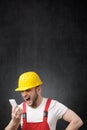 A construction worker shouting on the phone Royalty Free Stock Photo