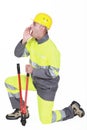 Construction worker shouting Royalty Free Stock Photo