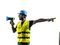 Construction worker signaling megaphone silhouette Royalty Free Stock Photo