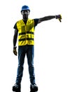 Construction worker signaling safety vest lower boom silhouette Royalty Free Stock Photo