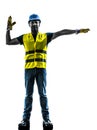 Construction worker signaling safety vest silhouette Royalty Free Stock Photo