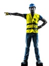 Construction worker signaling safety vest silhouette Royalty Free Stock Photo